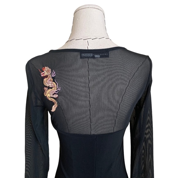 Vintage y2k Necessary Objects Sheer Mesh Dragon Asian Black Dress - Picture 4 of 10